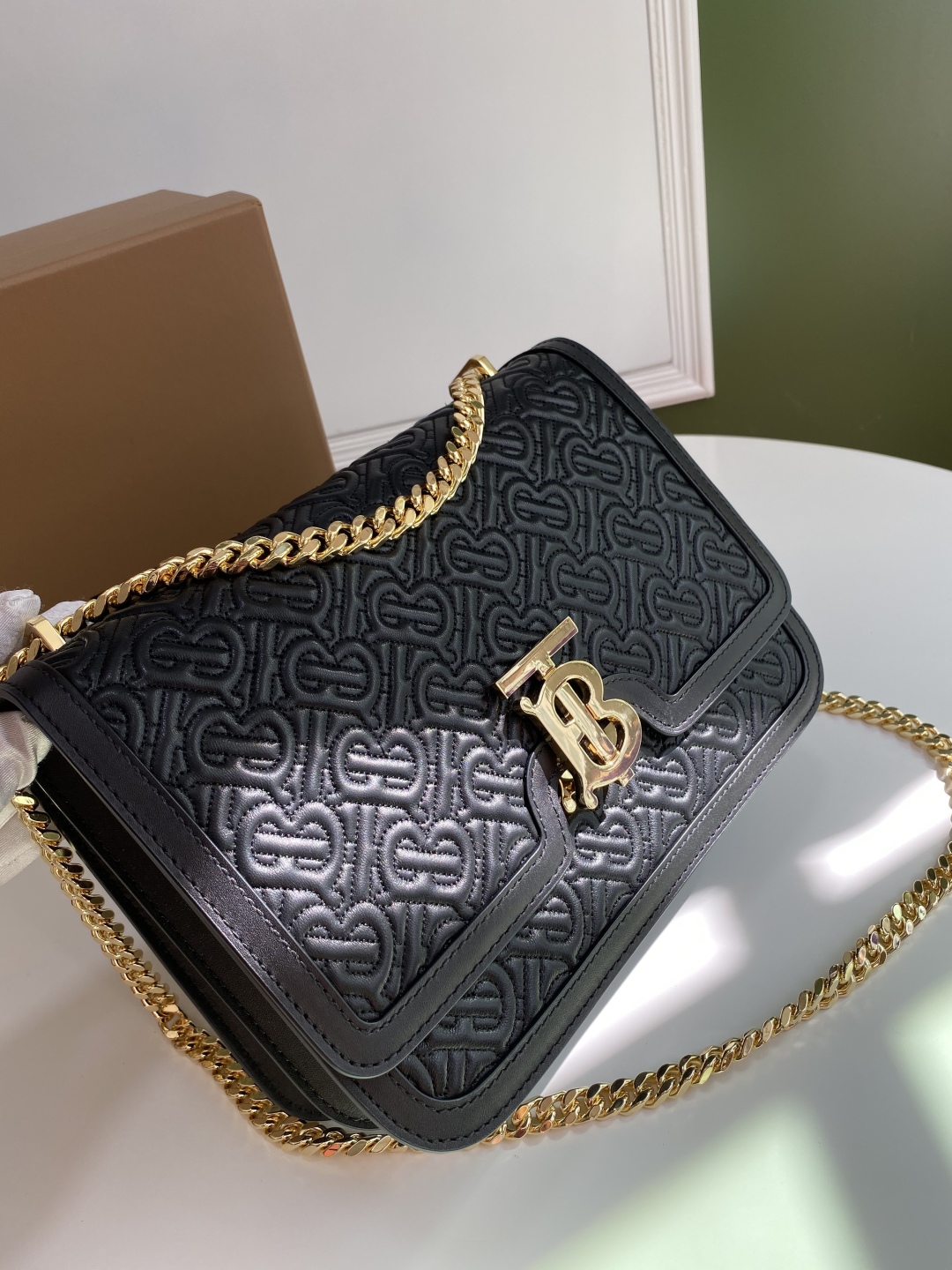 Burberry Black Embossed Leather TB Monogram MediuBurberry 02649