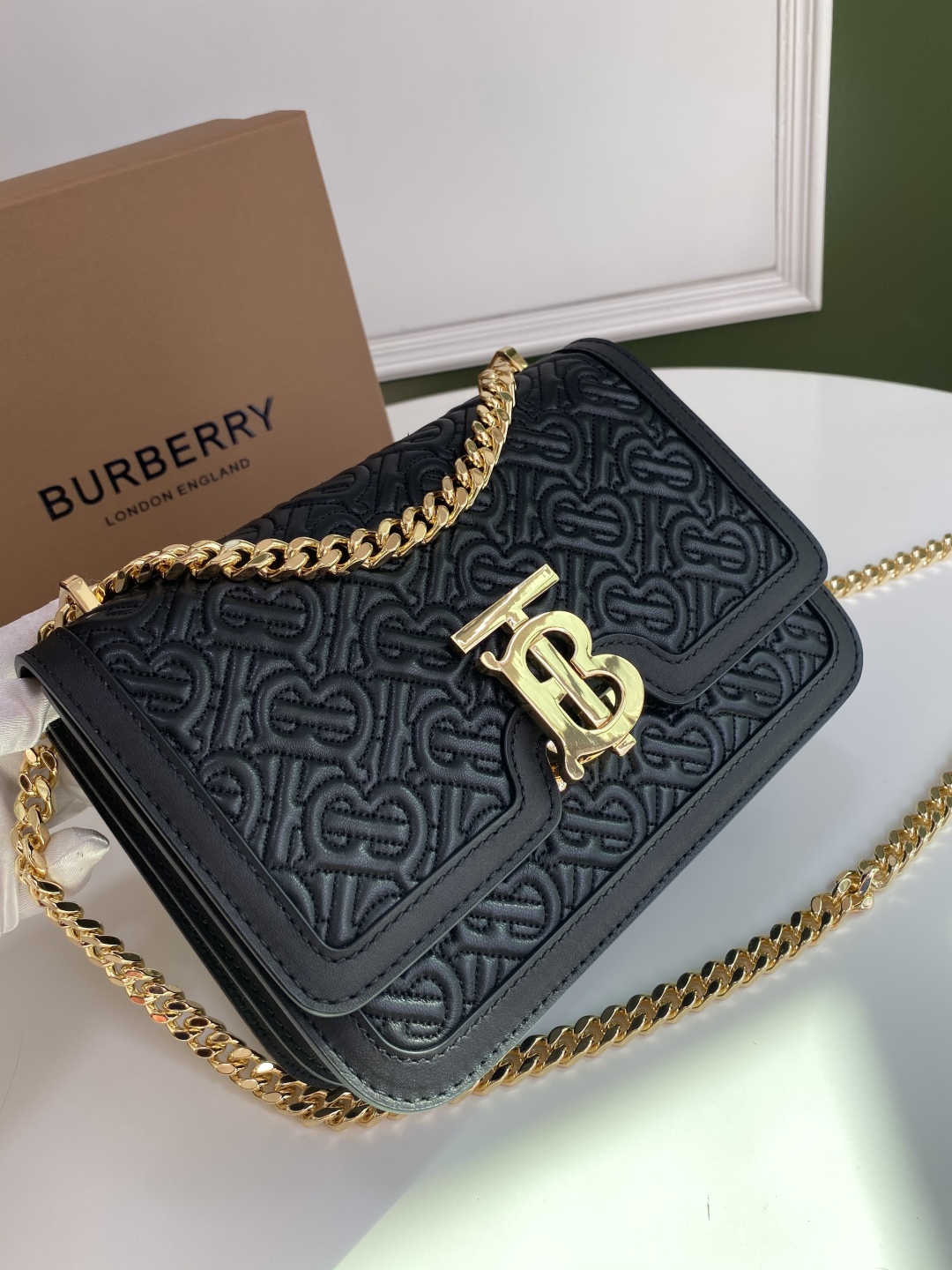 Burberry TB Quilted Monogram Leather Shoulder Bag – Black Shoulder Bags, Handbags – Burberry 02669