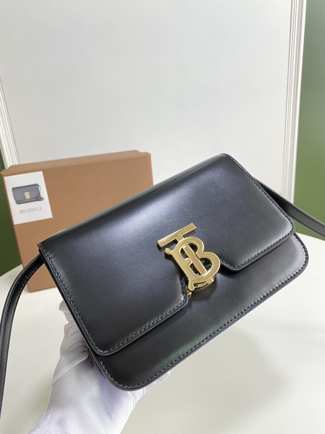 BURBERRY Calfskin Medium TB Bag Black 1370165  Burberry 02697
