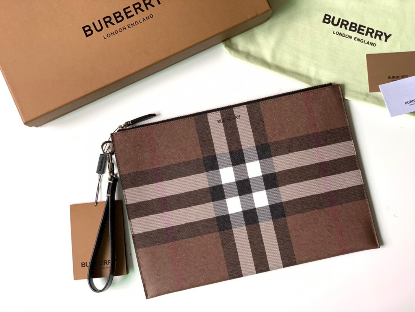 Burberry Brown E-Canvas Large Zip Pouch – Dark Birch