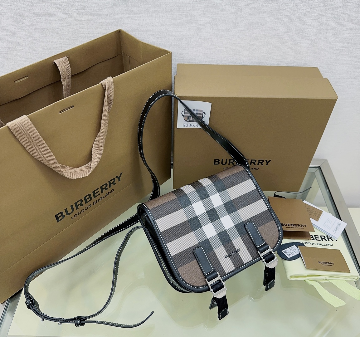Burberry Checked Leather Shoulder Bag Messenger Bag