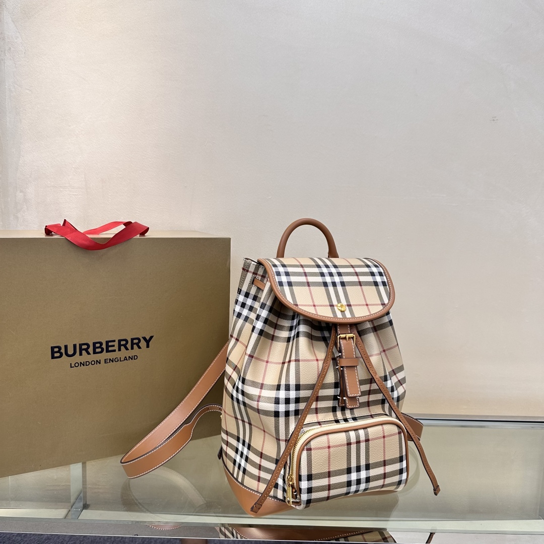 Burberry Check E-Canvas & Leather Backpack Women’s
