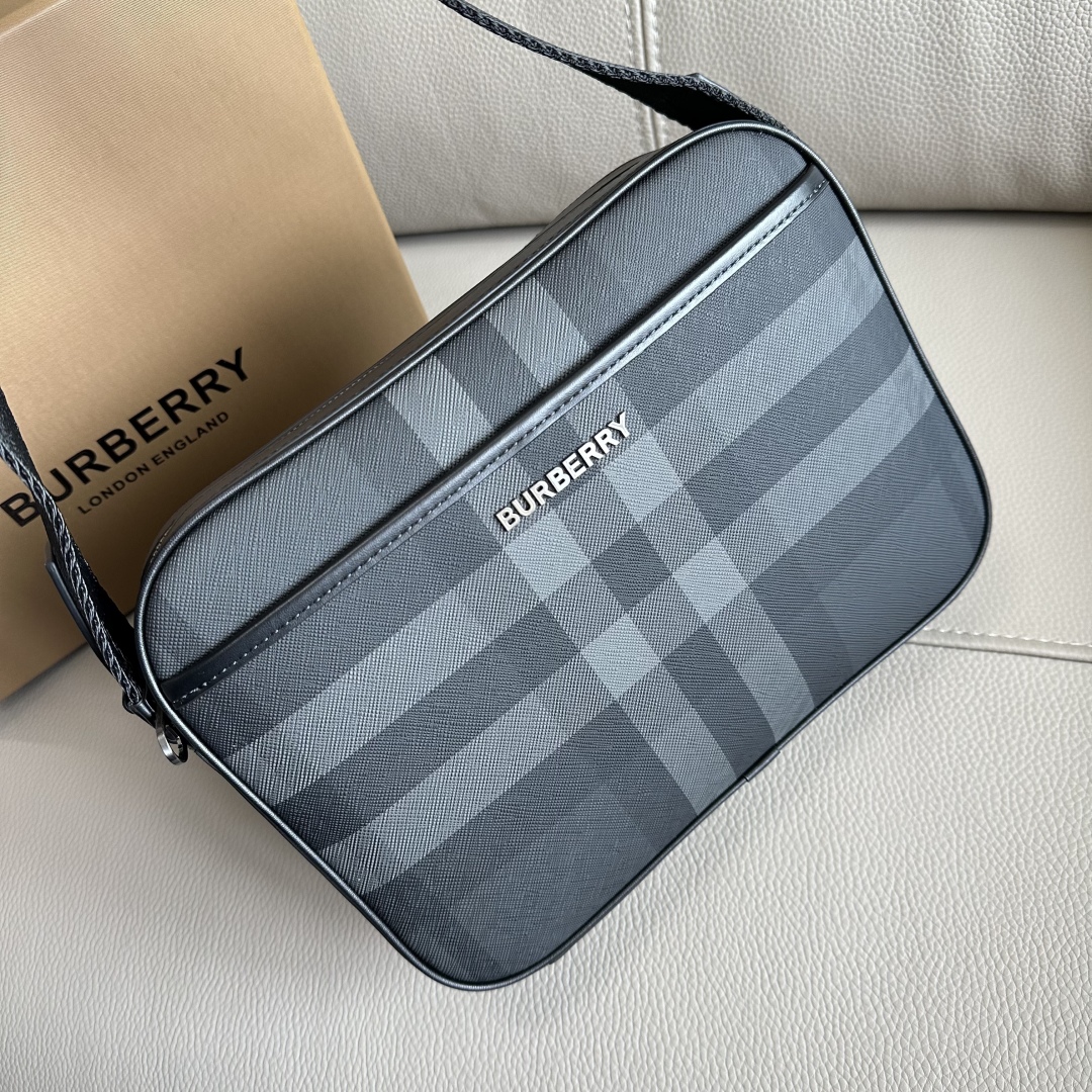 Burberry Logo Plaque Checked Messenger Bag