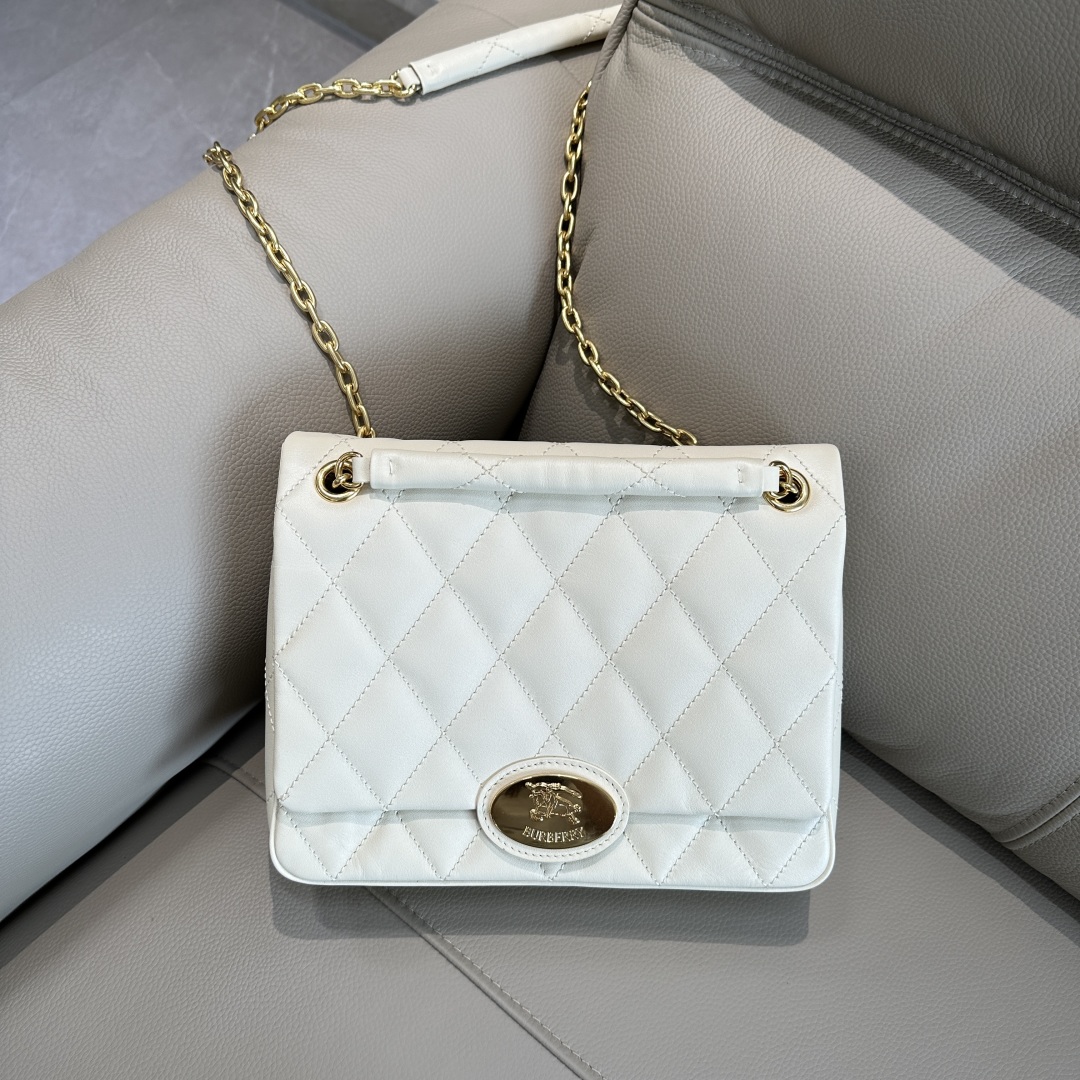 Burberry Ivory Leather Small Strand Shoulder Bag white