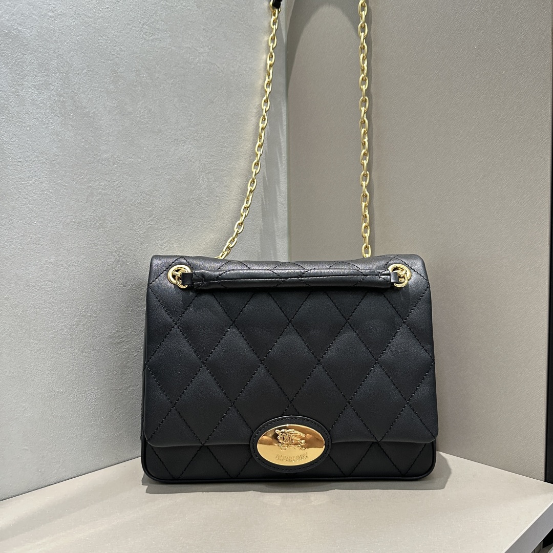 Burberry Ladies Quilted Logo Plaque Shoulder Bag in Blue