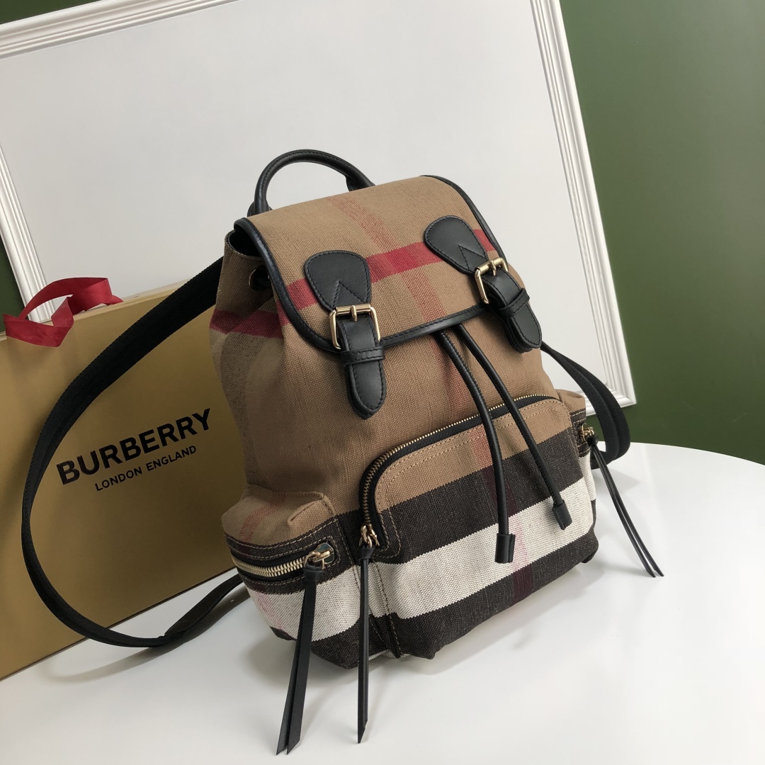 Burberry Medium Canvas Check Rucksack in Black |