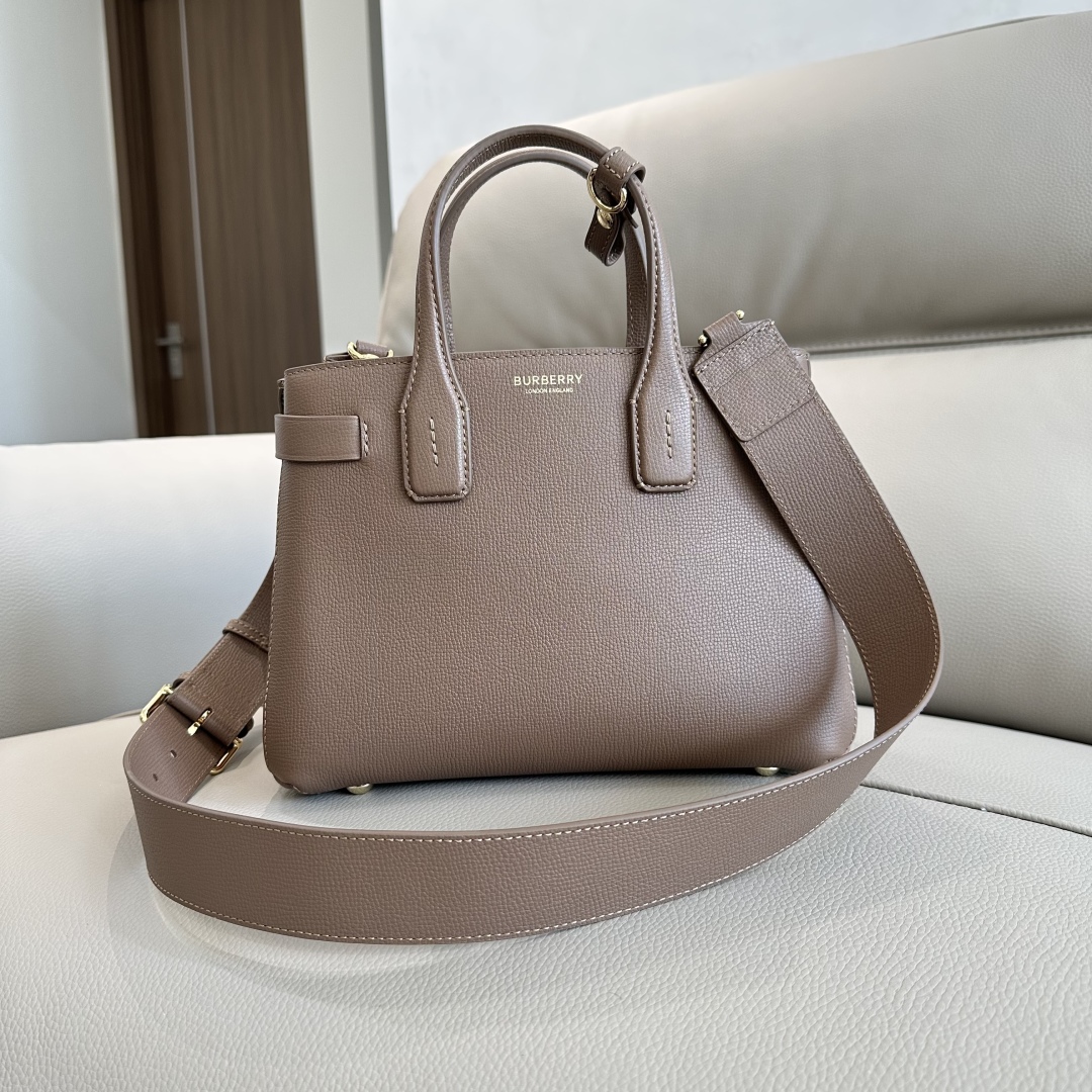 Burberry Banner NM Tote Leather with Vintage Check Canvas Small Gray 2704581 BURBERRY  04129