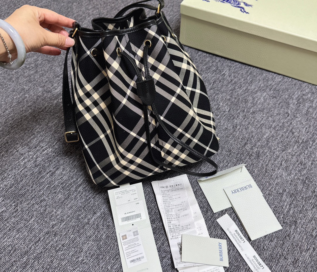 Burberry Mini Twill Drawstring Bucket Bag |
