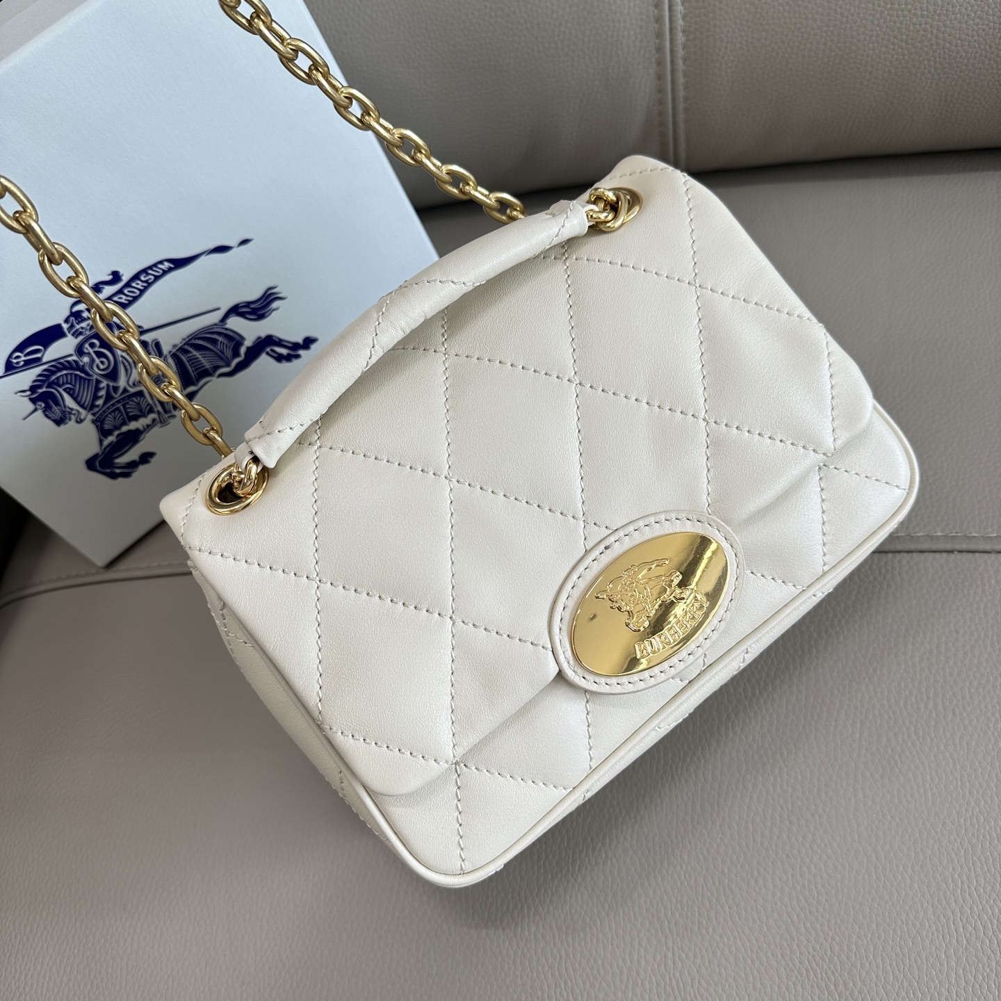Burberry Strand Quilted Chain-Linked Shoulder Bag white in Natural | BURBERRY  04549