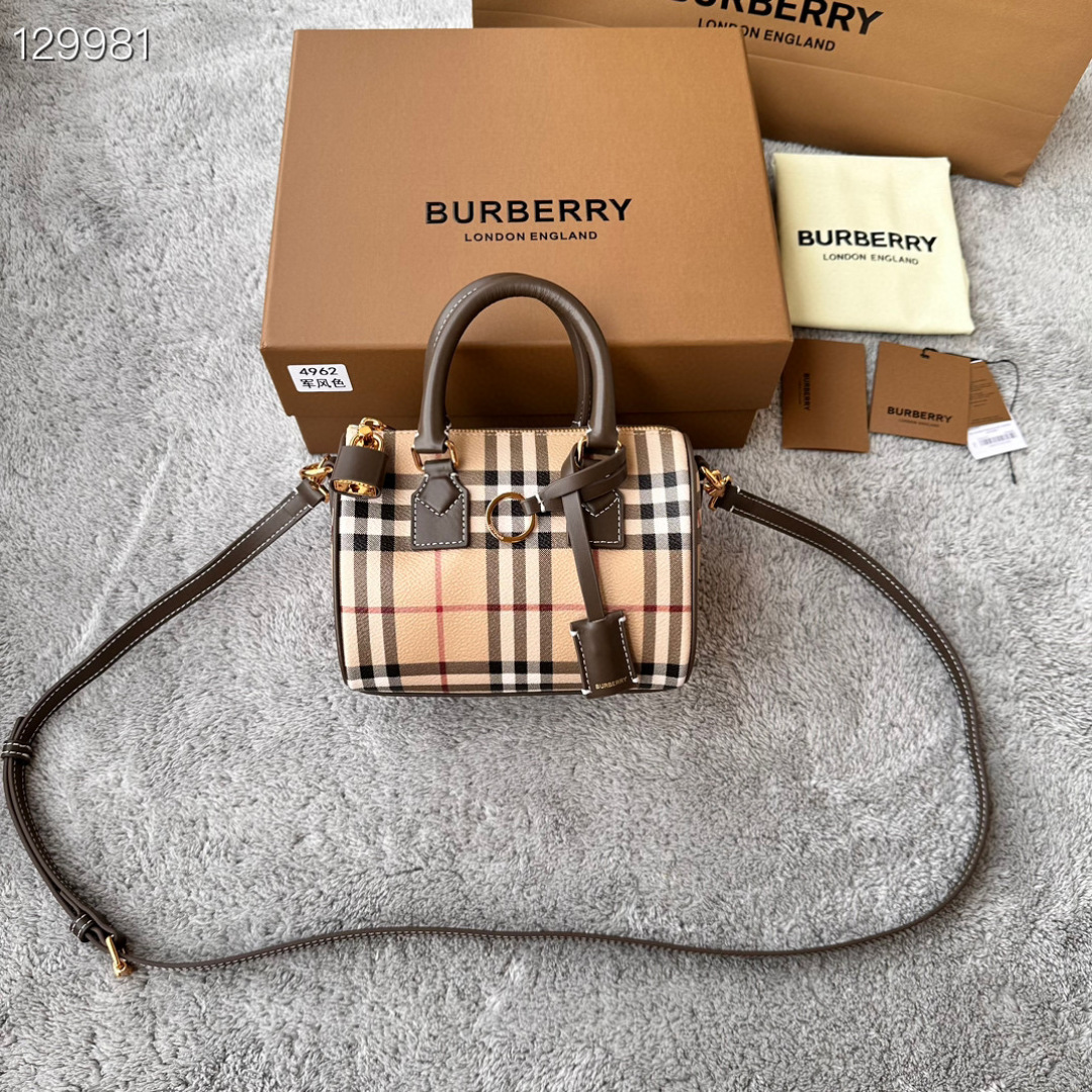Burberry Mini Bowling Bag in Vintage Check & Military |