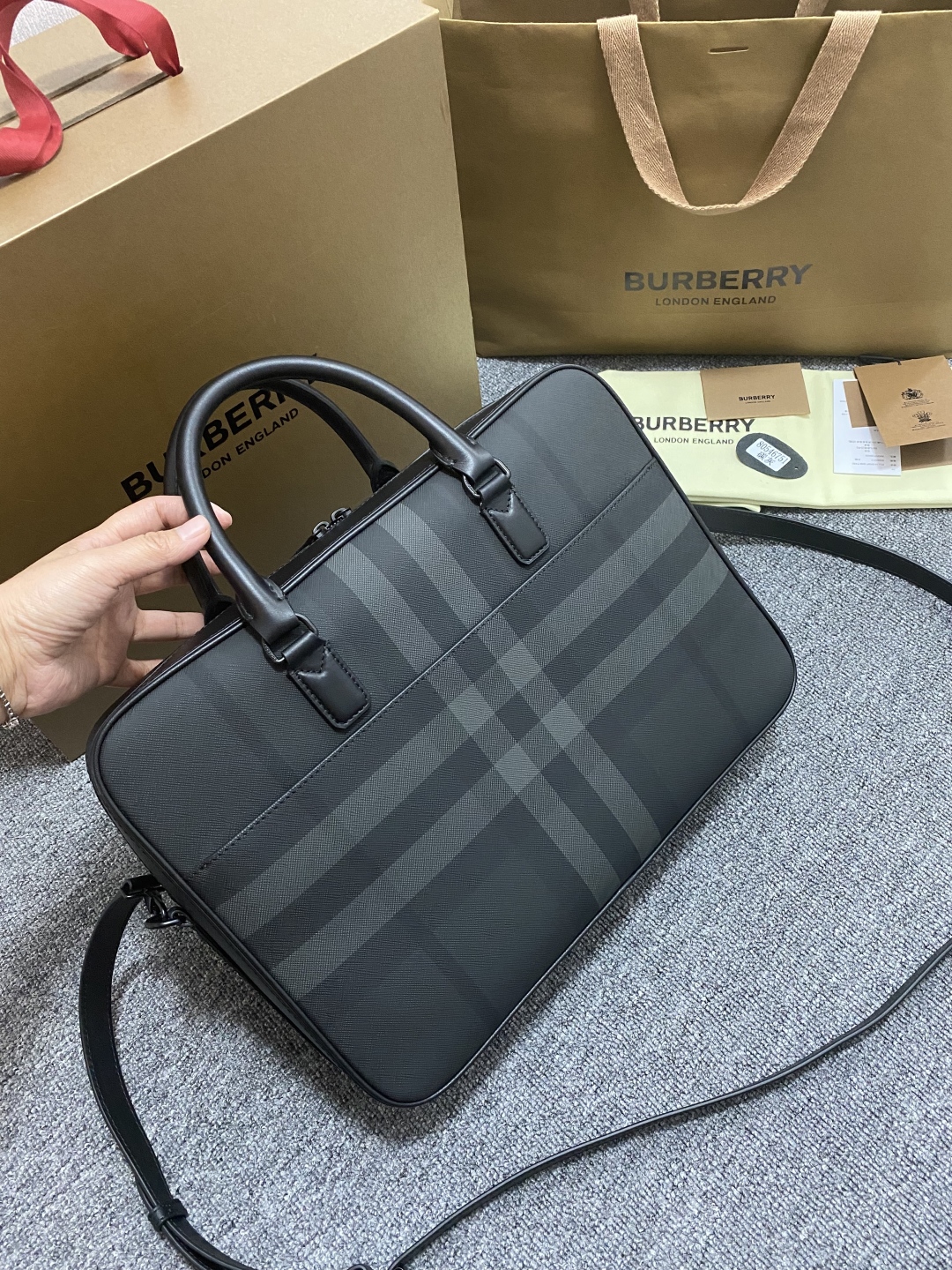 BURBERRY  Slim Ainsworth Briefcase in Charcoal – Men | Burberry