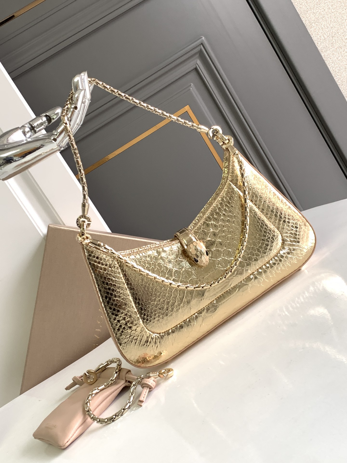 BVLGARI Serpenti Metallic Python Shoulder Bag