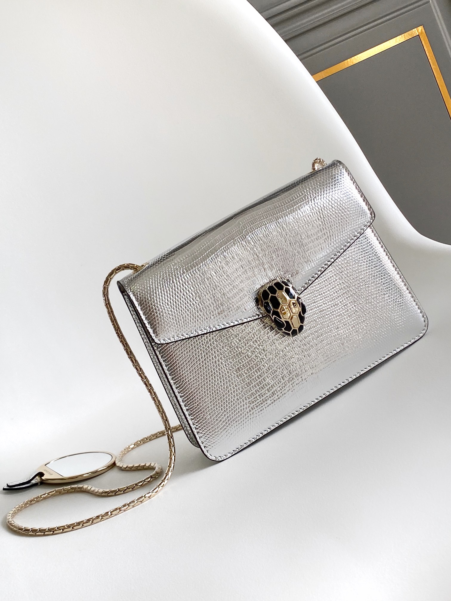 Bulgari Silver Lizard leather Serpenti Forever Crossbody Bag 293341