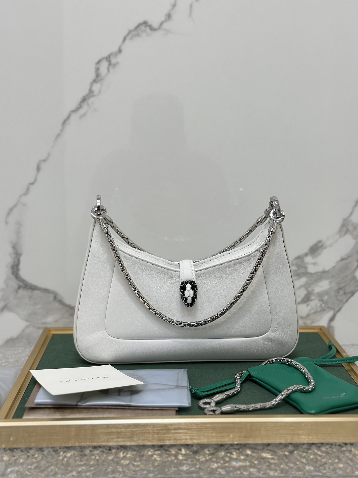 Bvlgari Leather Serpenti Baia – White Shoulder Bags, Handba