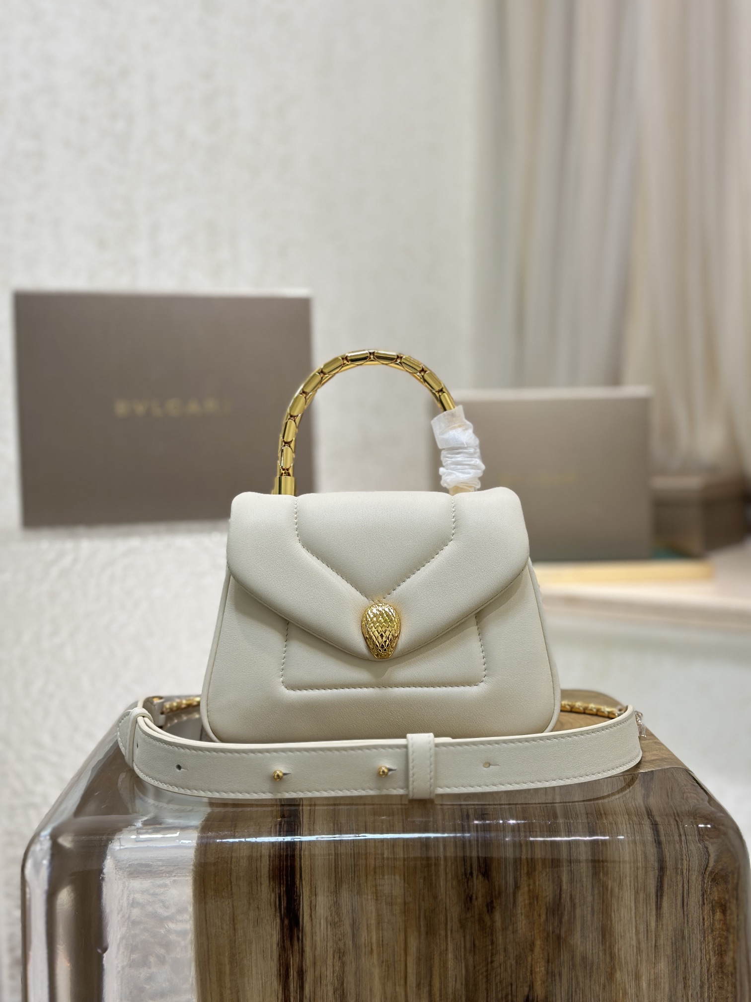 Bvlgari Ladies Serpenti Ivory Reverse Top Handle Handbag