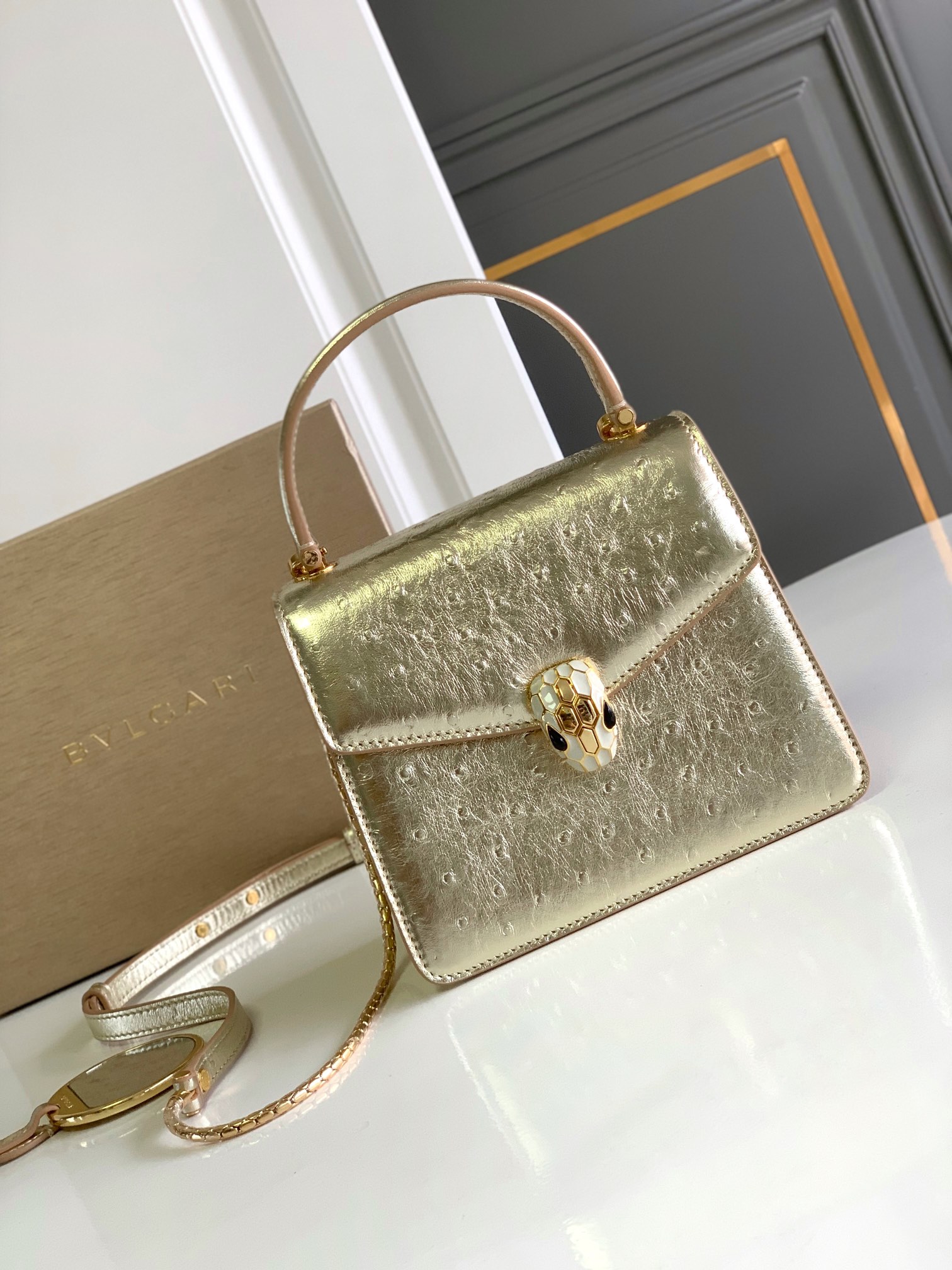 Bvlgari  Bulgari Serpenti Forever Mini Top Handle Bag Ostrich Leather0249