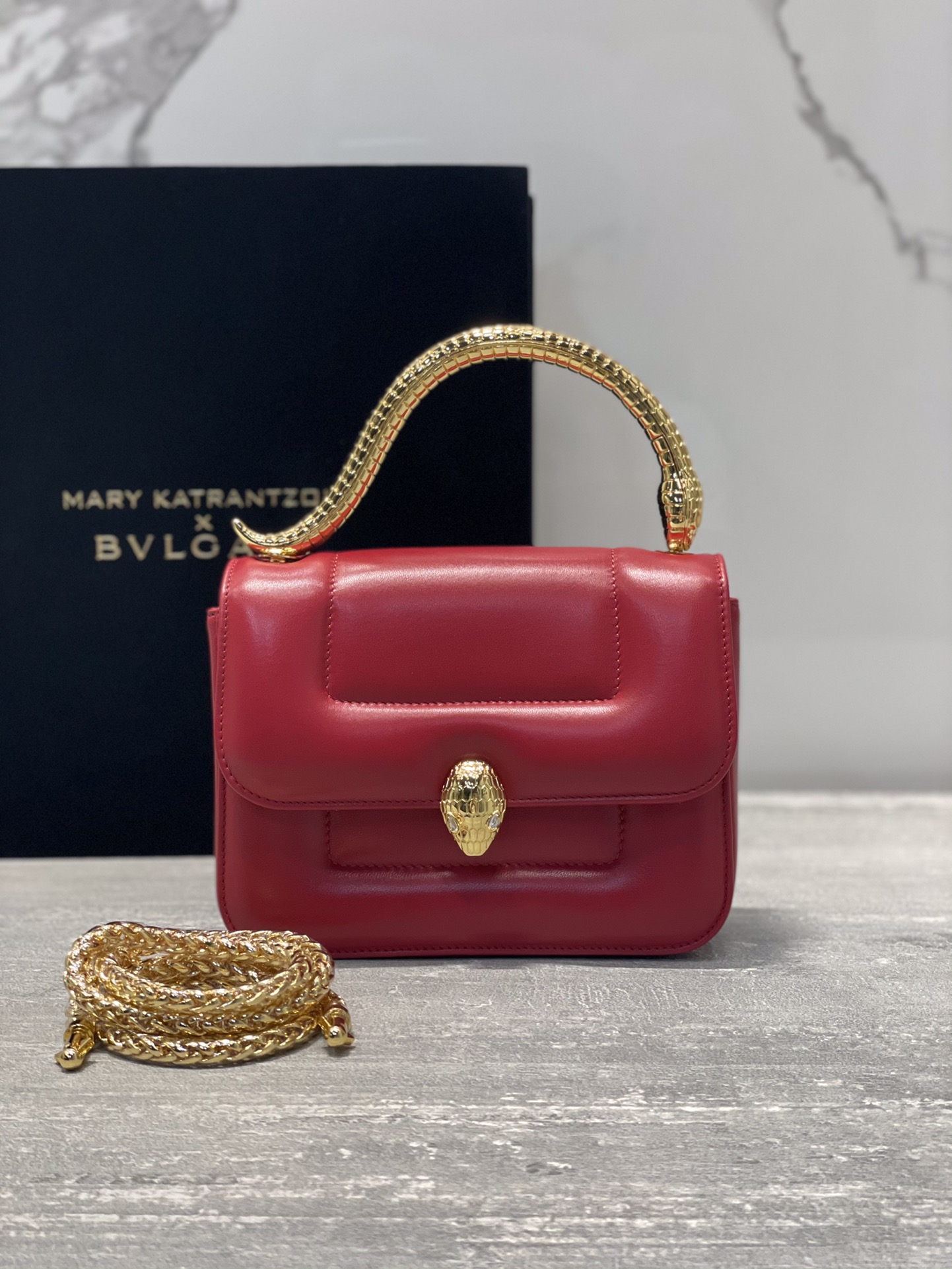 Bvlgari Red x Mary Katrantzou Leather Top Handle Bag