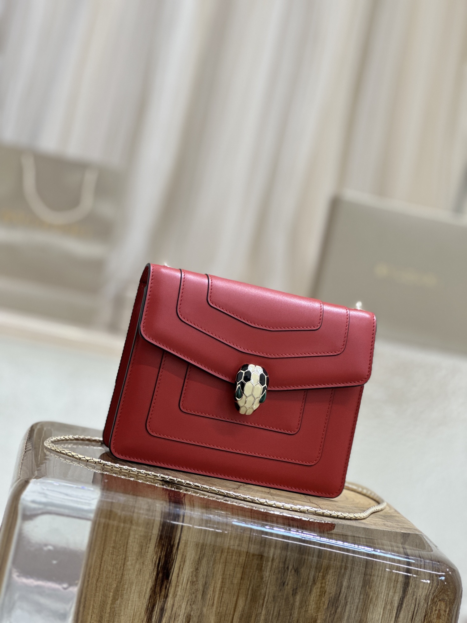Bvlgari Serpenti Forever Shoulder Bag Red Crossbody Clutch 2Way Pouch Leather |