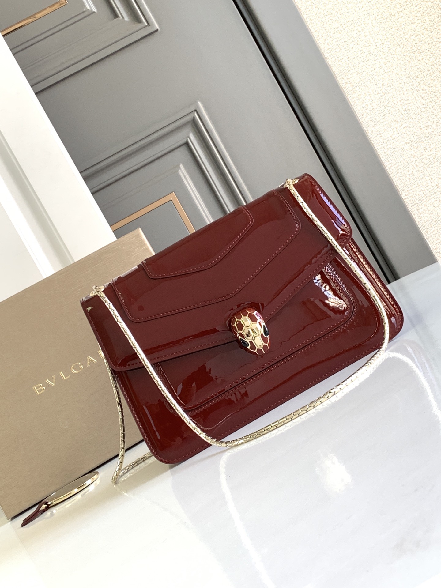 BVLGARI Burgundy Medium Serpenti Forever Shoulder Bag