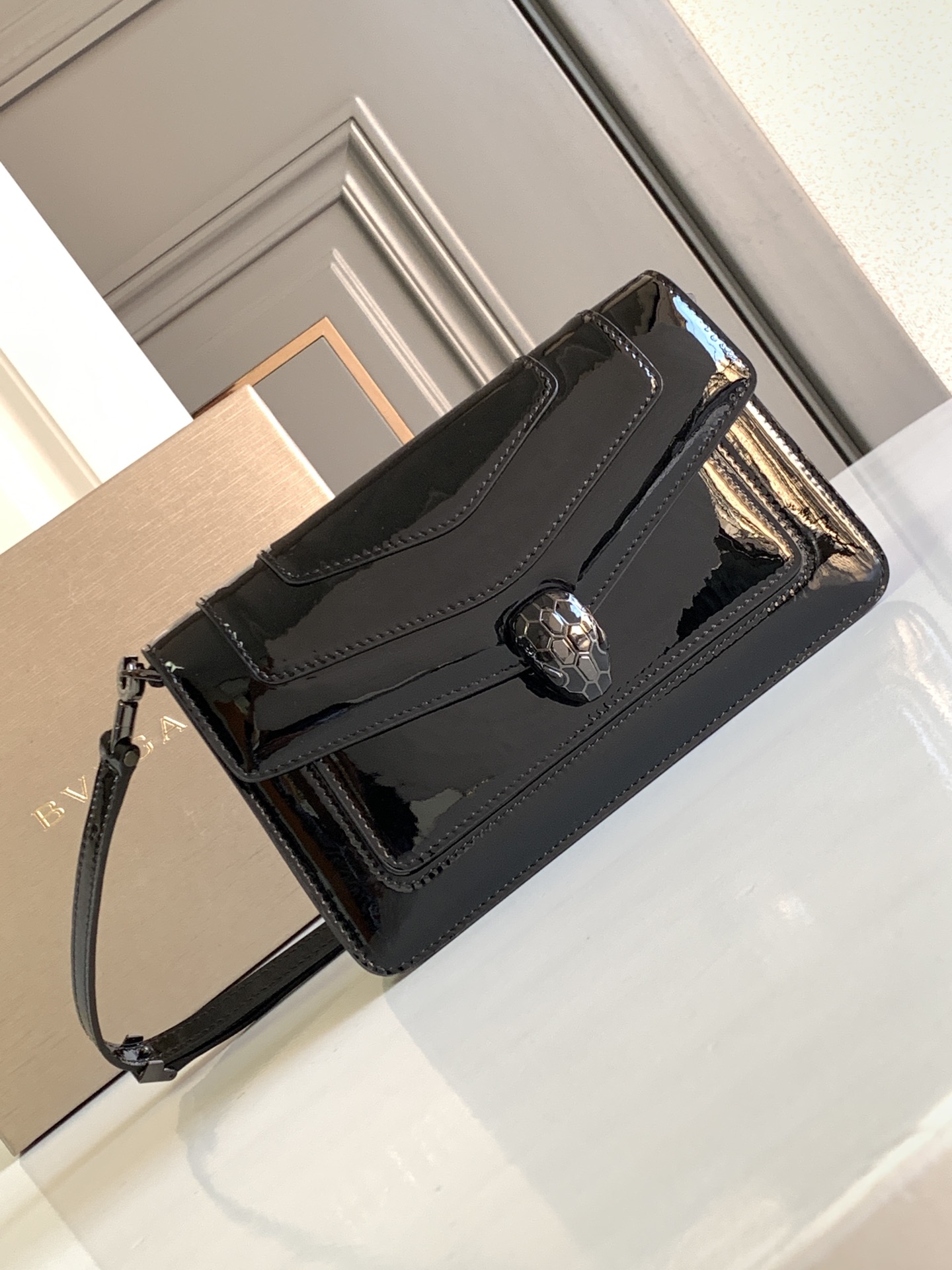 Bvlgari Patent Leather Serpenti Forever East West Shoulder Bag