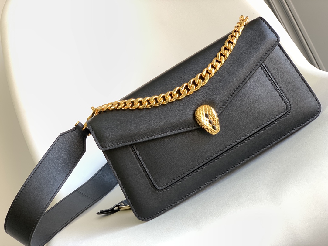 Bvlgari Serpenti Forever Maxi Chain Crossbody Bag Leather Medium Black 2510611