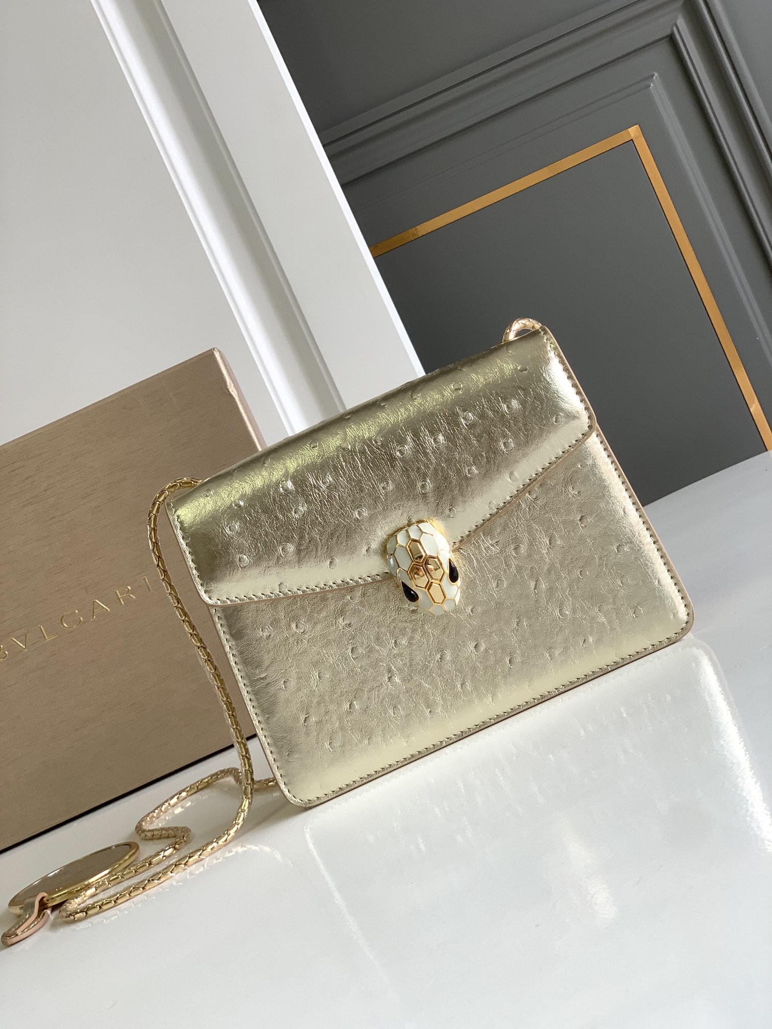 Bulgari Serpenti Forever Mini Top Handle Bag Ostrich Leather