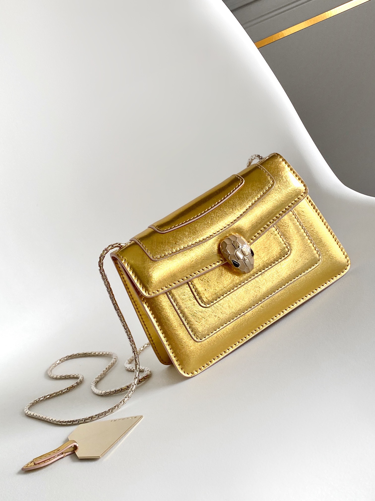 BVLGARI Serpenti Forever Leather East-West Shoulder Bag in Metallic