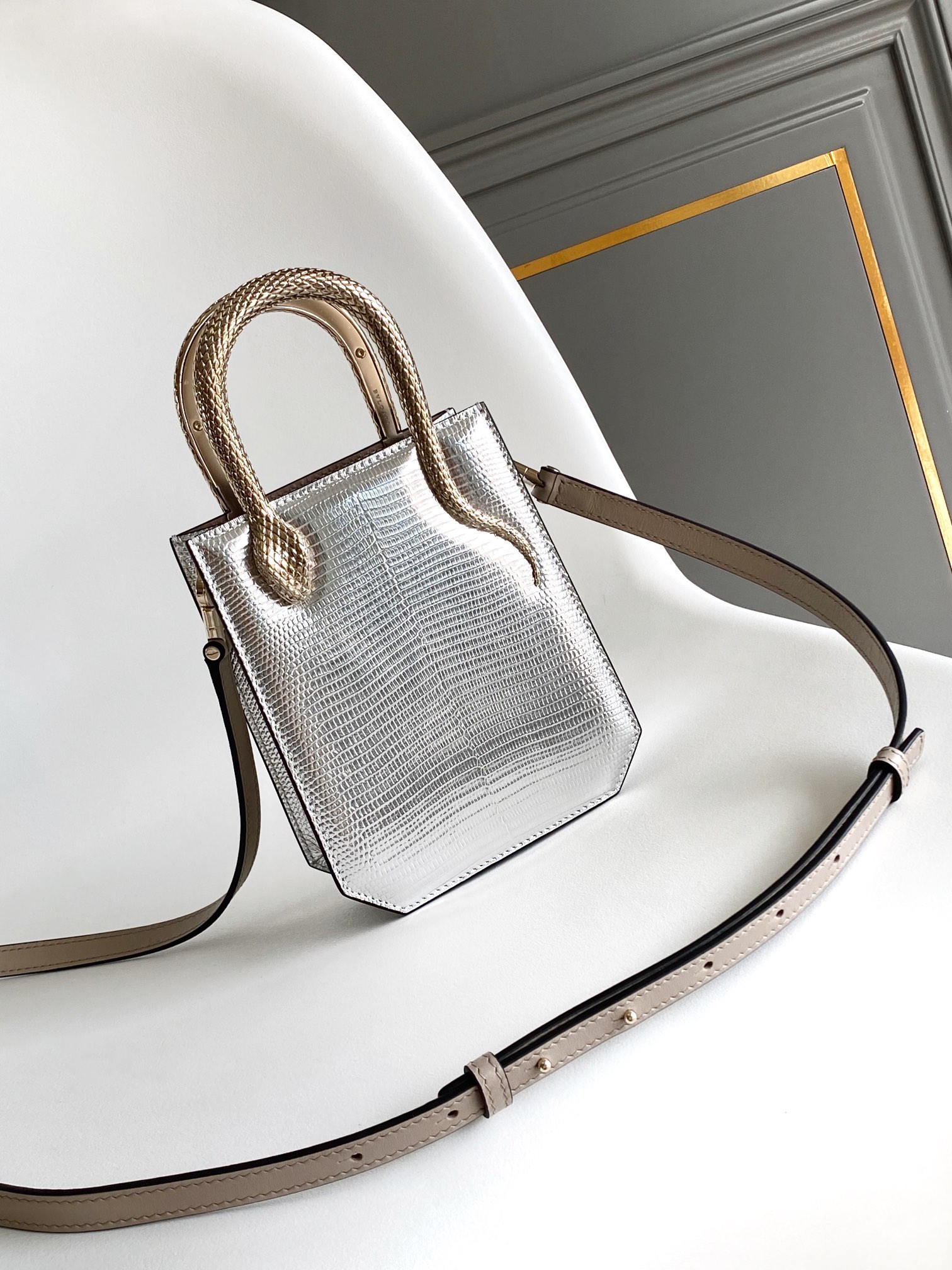 Bulgari Silver Calf leather Serpentine Mini Tote 293250 | Bvlgari