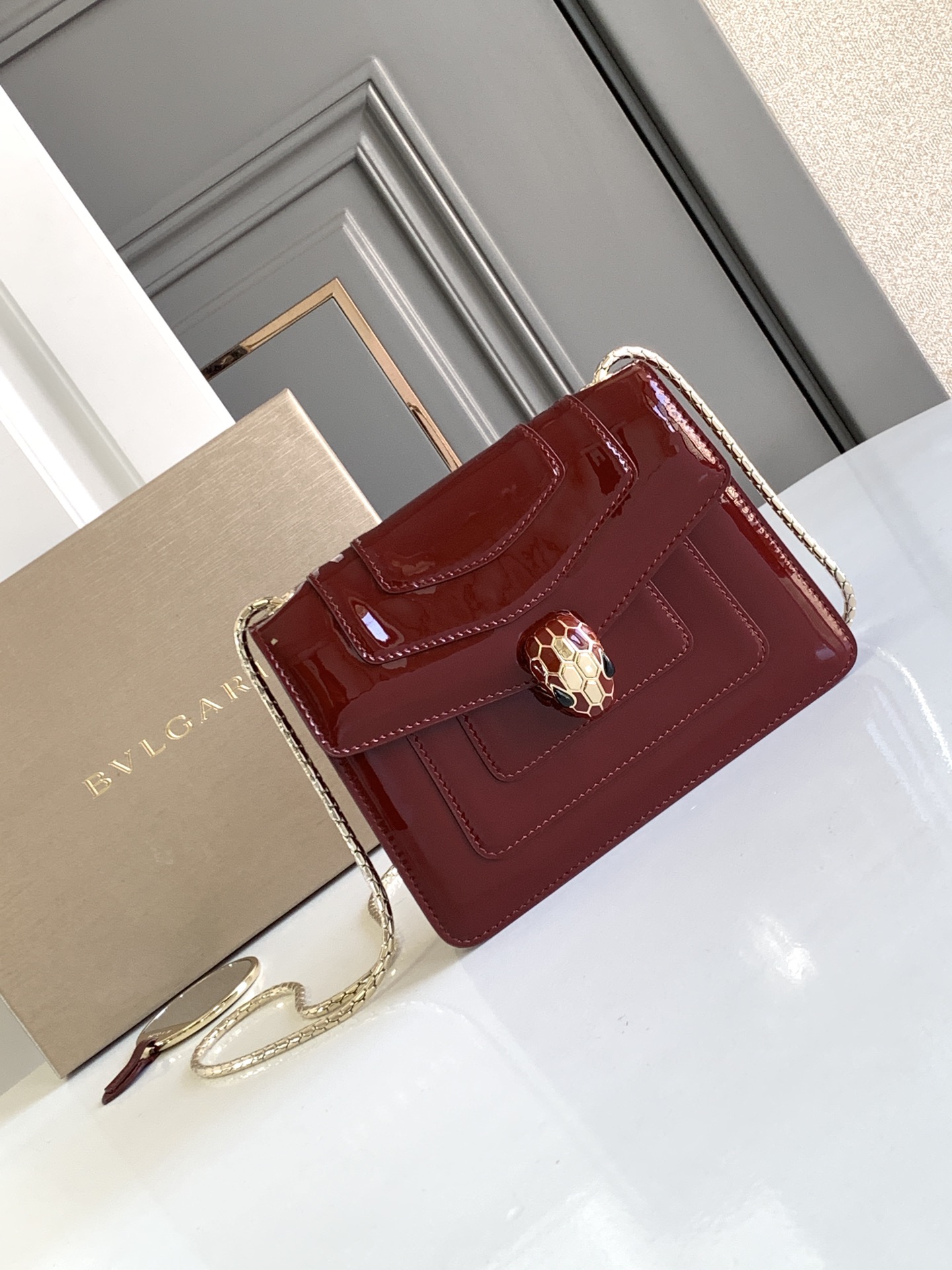 BVLGARI Burgundy Small Serpenti Forever Crossbody