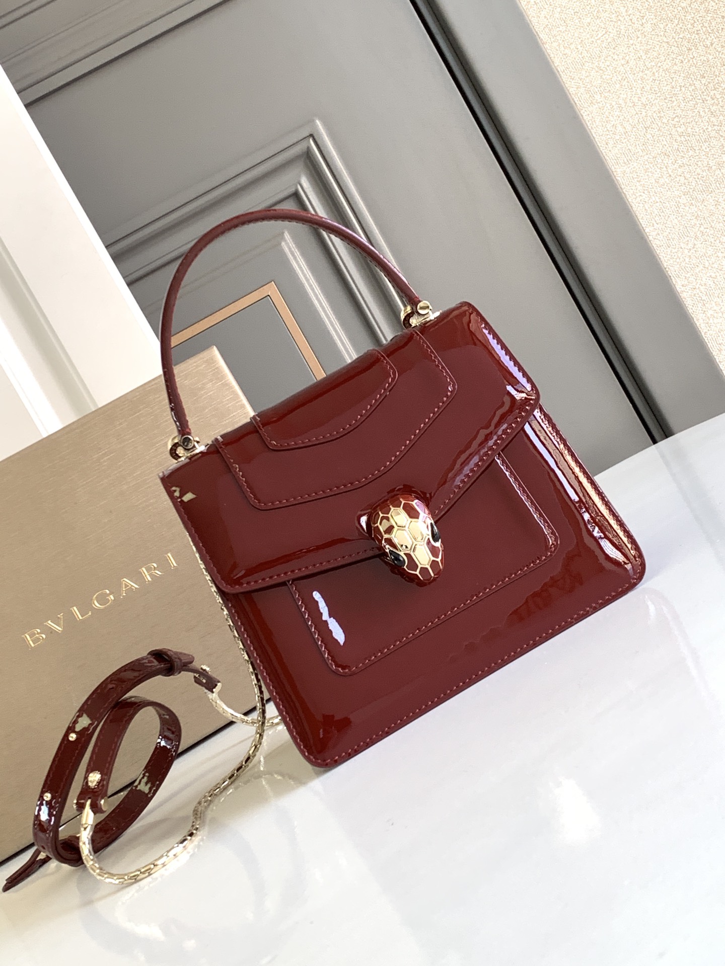 Buy BVLGARI Burgundy Small Serpenti Forever Top Handle Bag