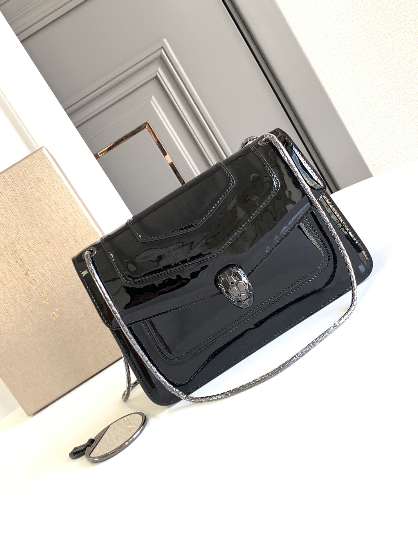 Bvlgari Patent Leather Serpenti Forever East West Shoulder Bag