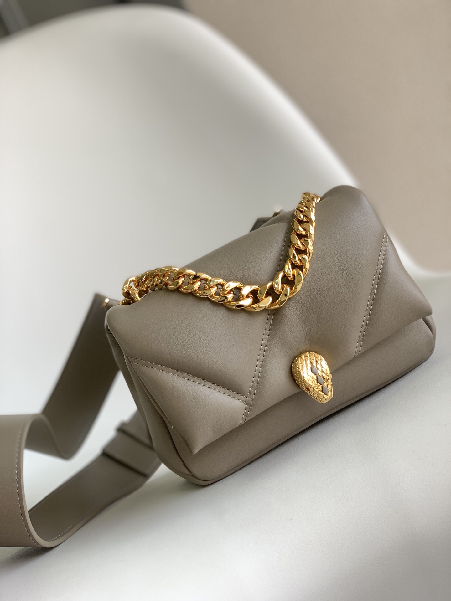 BULGARI Calfskin Matelasse Mini Serpenti Cabochon