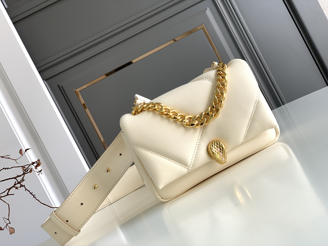 Bvlgari Ivory Quilted Leather Mini Serpenti Cabochon