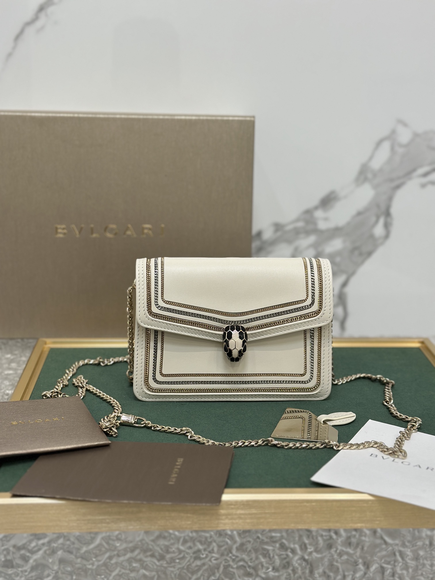 Bvlgari Serpenti Diamond Blast Shoulder Bag- White Agate 287328 – Handbags, Serpenti Diamond Blast