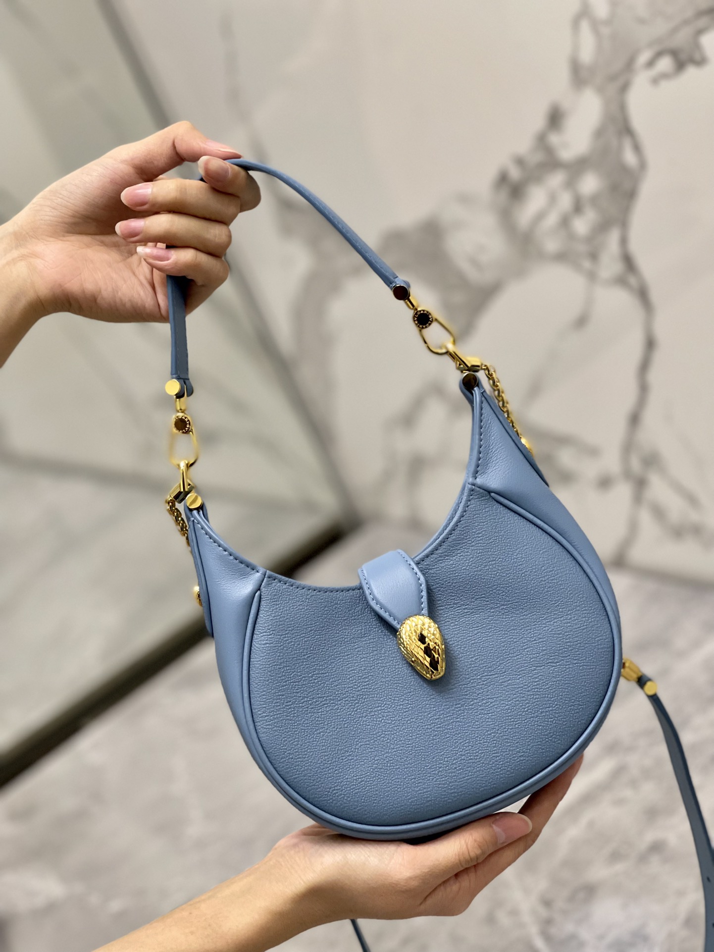 Bvlgari Leather Serpenti Ellipse Handle Bag – Blue Handle Bag