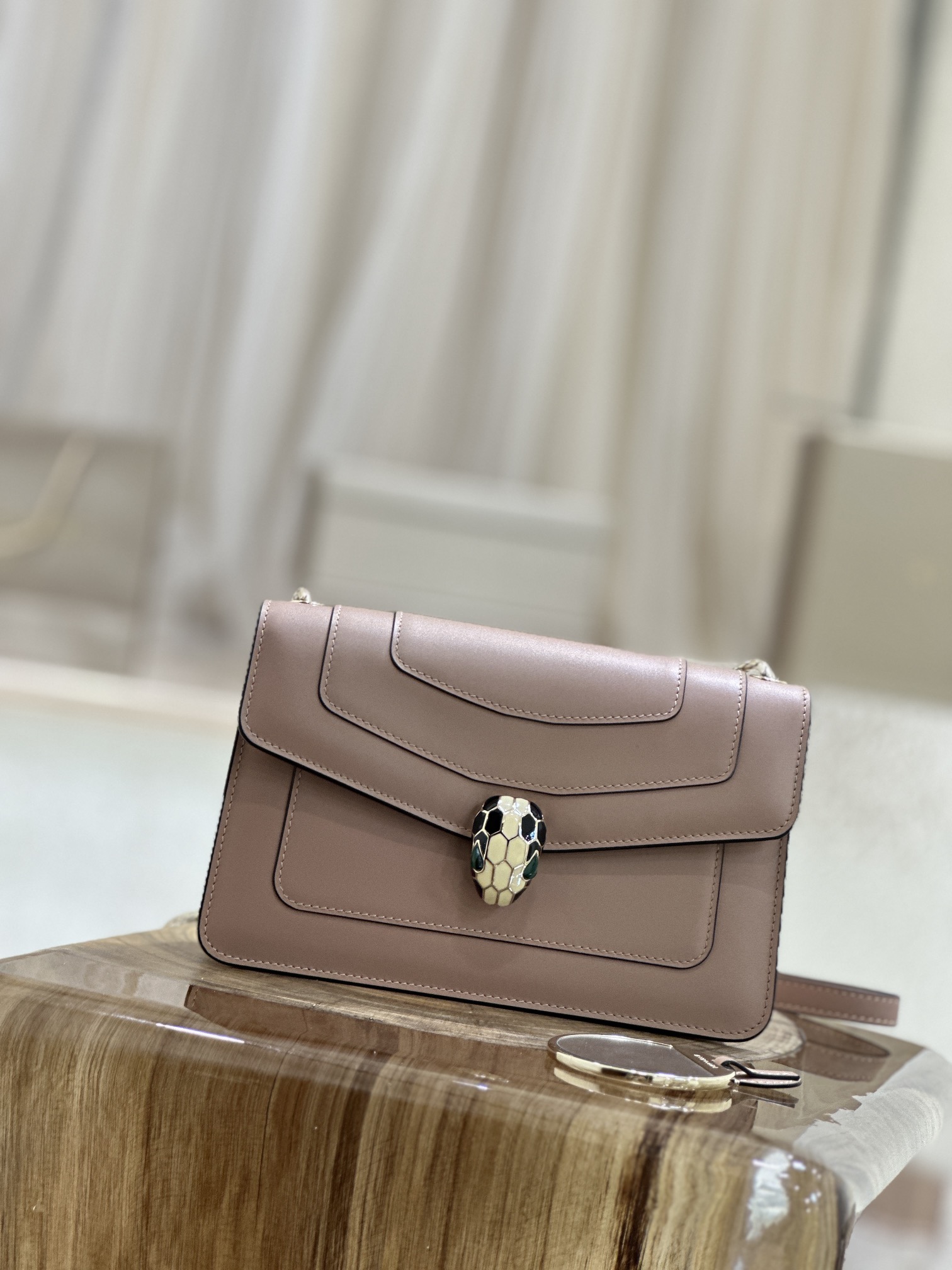 BvLGARI Calfskin Serpenti Forever Crossbody Bag Beige 1465741