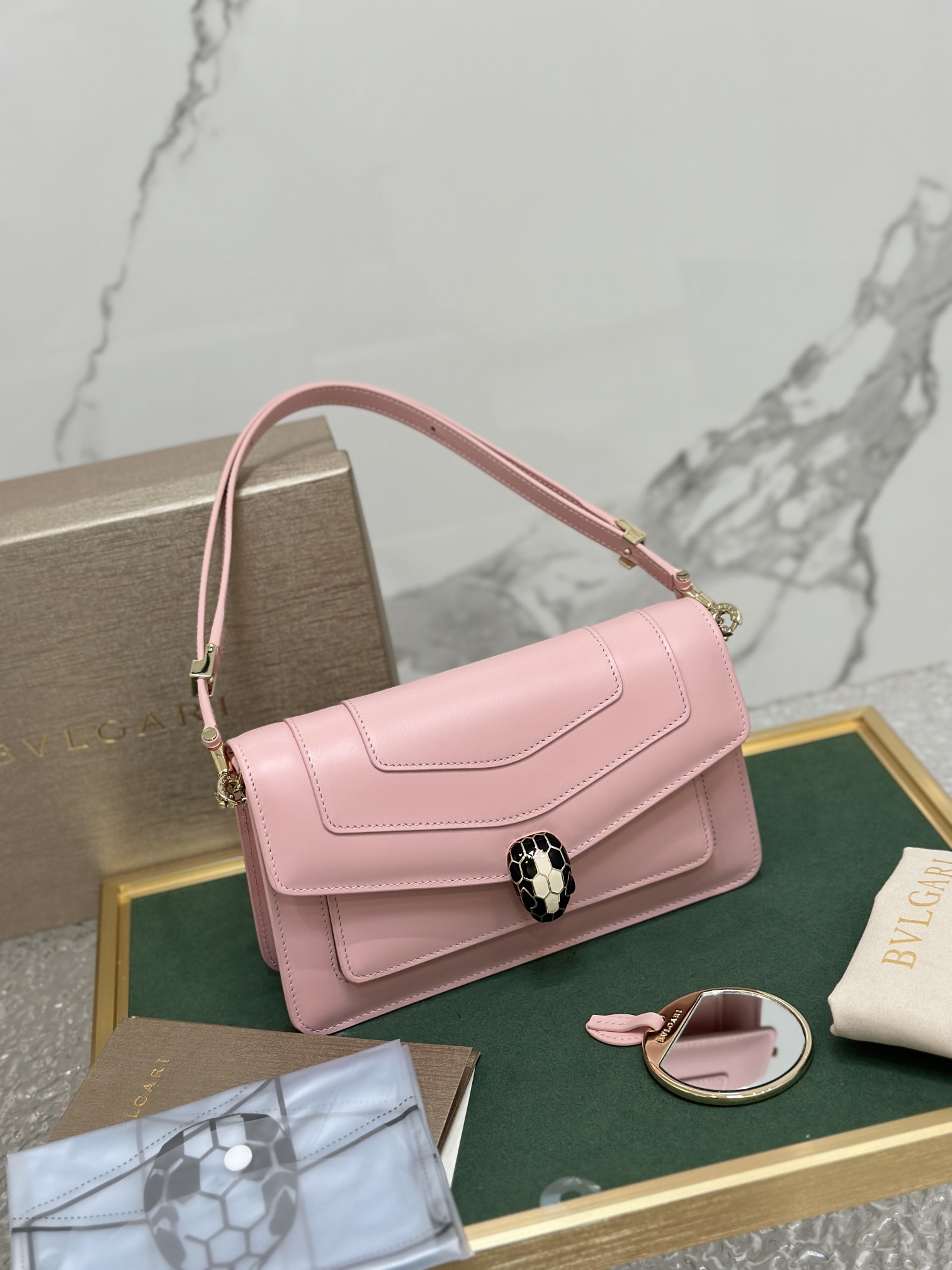Bvlgari Pink Serpenti Forever East-West Leather Shoulder