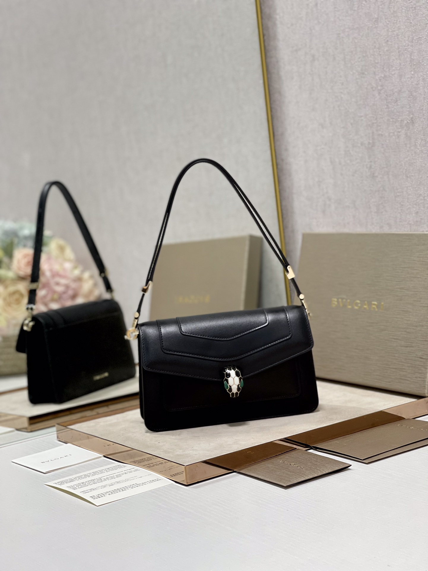 BULGARI Calfskin Serpenti Forever Crossbody Bag Black