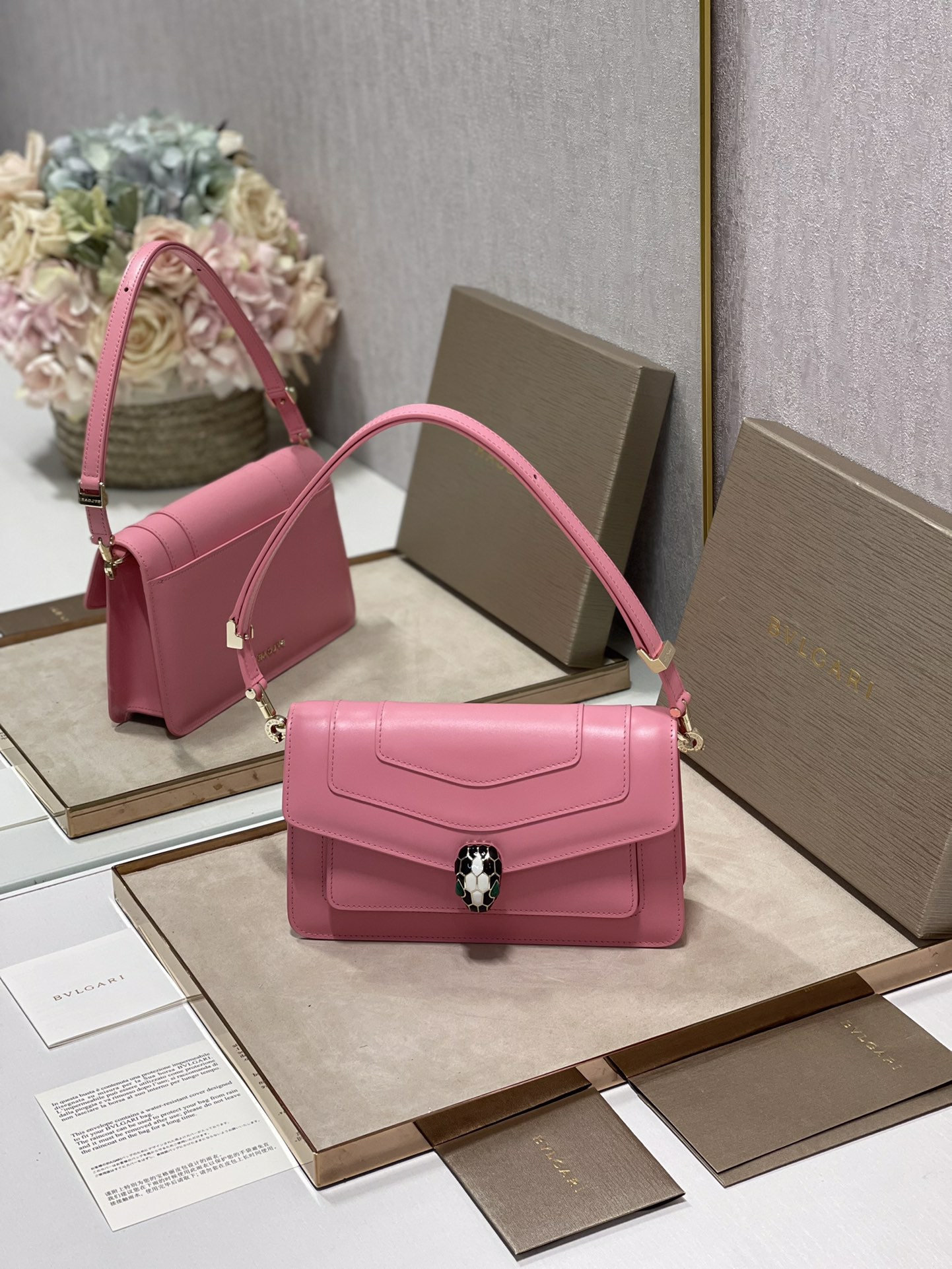 Bvlgari Pink Serpenti Forever East-West Leather Shoulder