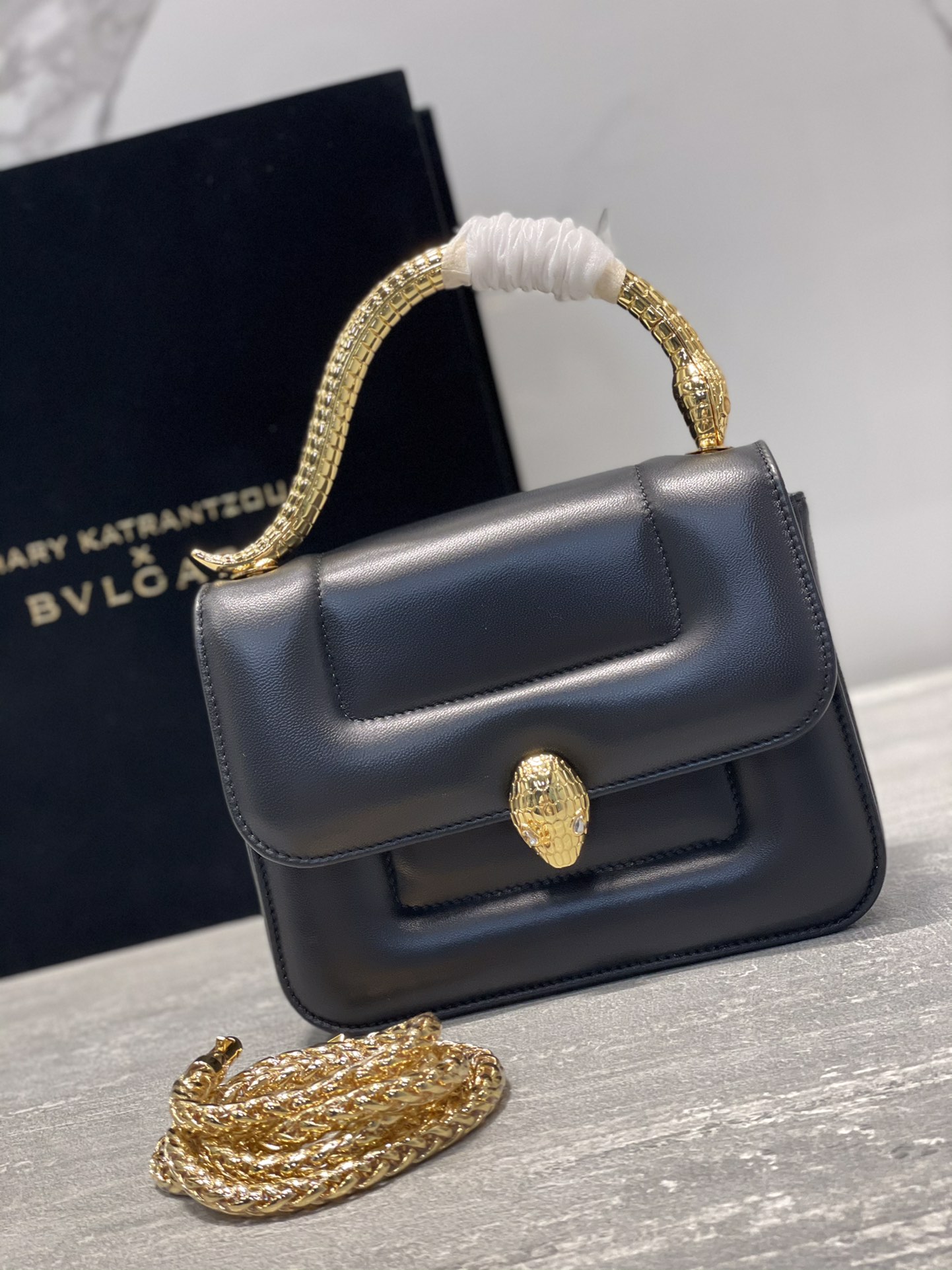 Bvlgari Mary Katrantzou small bag, black and gold –