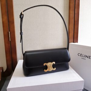 Fashionphile CELINE Shiny Calfskin Triomphe Shoulder Bag Black 1663965 |