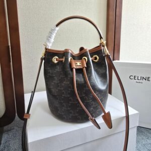 CELINE Triomphe Canvas Calfskin Small Drawstring