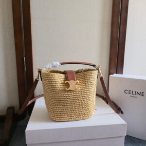 Celine MALA BUCKET LOUISE MÉDIA EM RÁFIA E COURO DE VITELA – | CELINE
