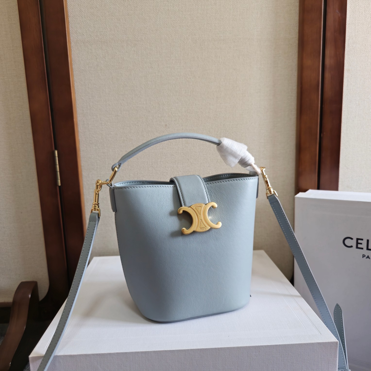 Celine MINI BUCKET LOUISE IN smooth calfskin – ICE BLUE | CELINE