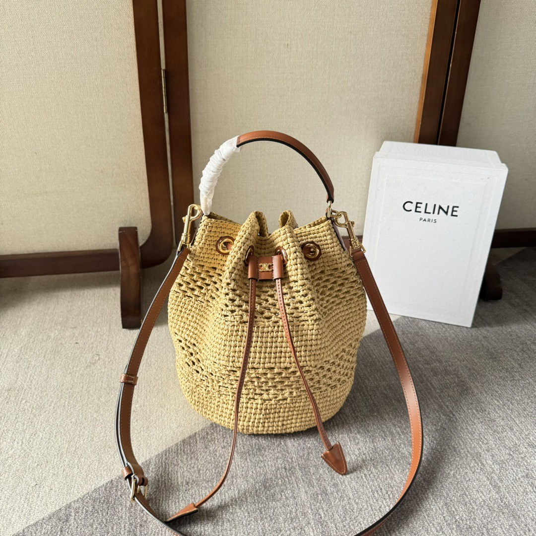 Celine TEEN CLARA BAG IN RAFFIA AND CALFSKIN – NATURAL /