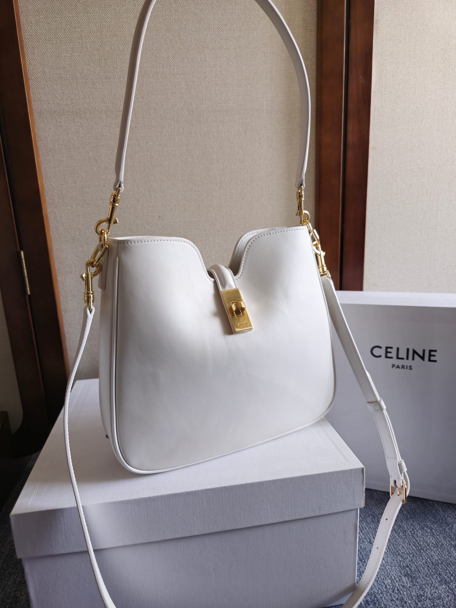Celine SMALL CAMILLE 16 SOFT BAG IN SMOOTH CALFSKIN – RICE  white