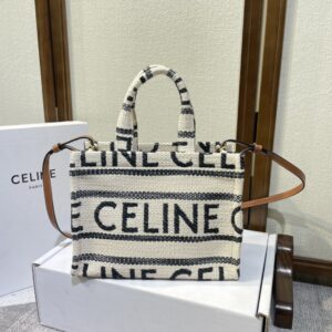 CELINE Canvas Small All Over Cabas Thais White Black