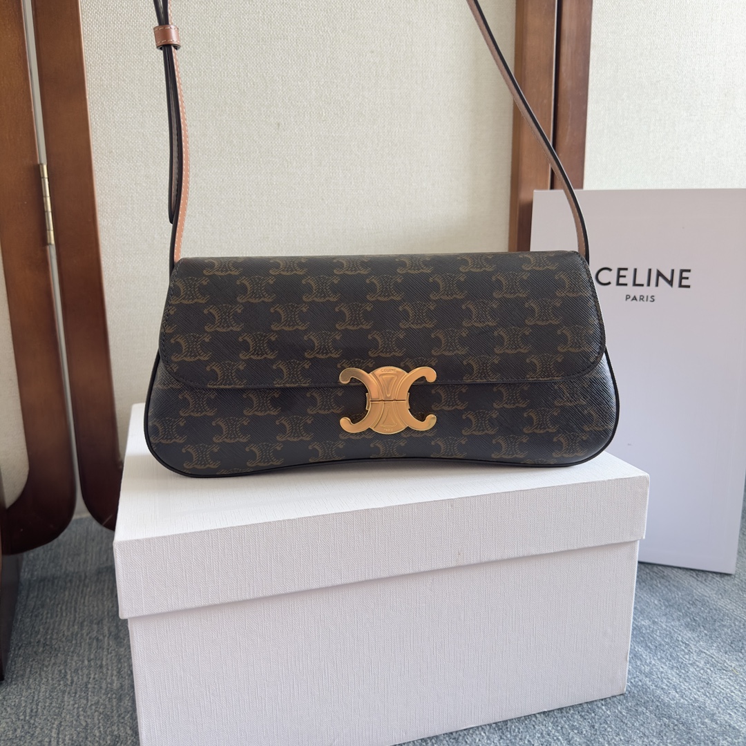Celine MEDIUM CELINE LOLA BAG IN TRIOMPHE CANVAS AND