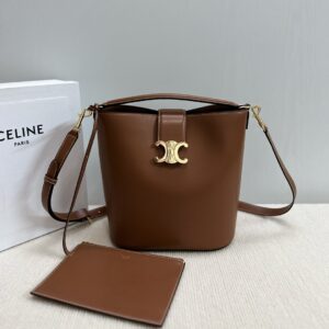 Celine Triomphe Louise Medium 2024 – Brown Bucket Bags,
