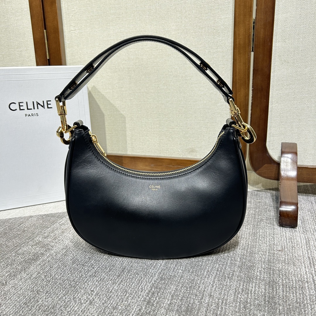 CELINE Smooth Calfskin Medium Strap Ava Shoulder Bag Black 1568250
